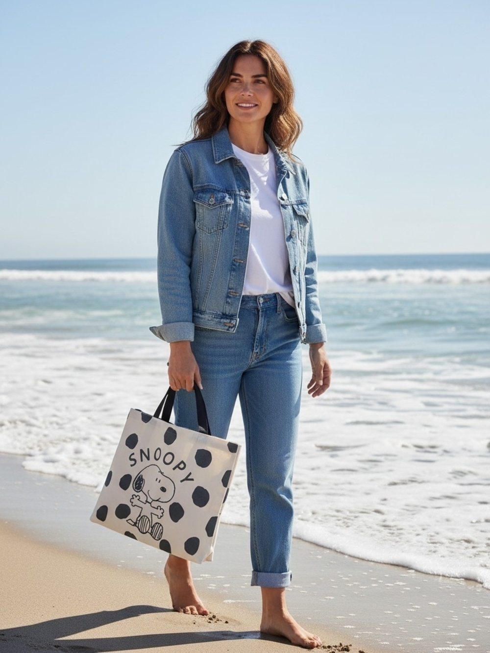 Peanuts Snoopy Black and White Polka Dot Canvas Tote